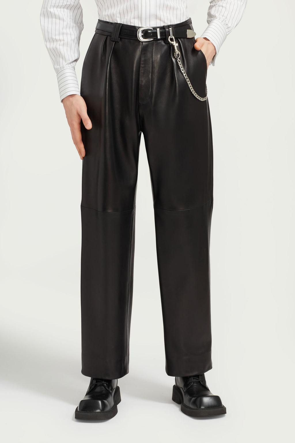 Pleated Leather Trouser